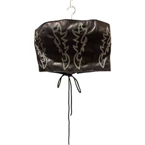 Fashion Nova Black Lace-Up Corset with Silver Embroidery